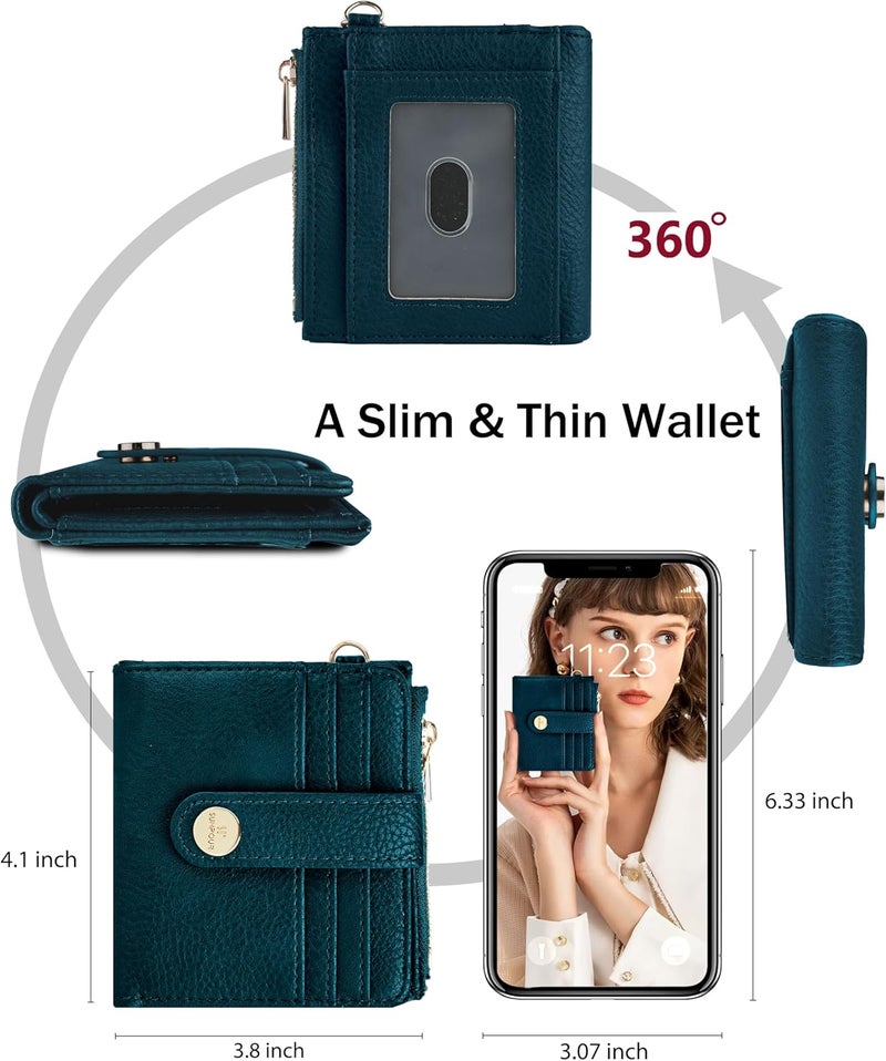 Sunpour Small Wristlet Wallets for Women Keychain Wristlet Wallet RFID Blocking Key Chain Wallet With Zipper Coin Pocket,2 Id Window (Blue-Green) - Image 3